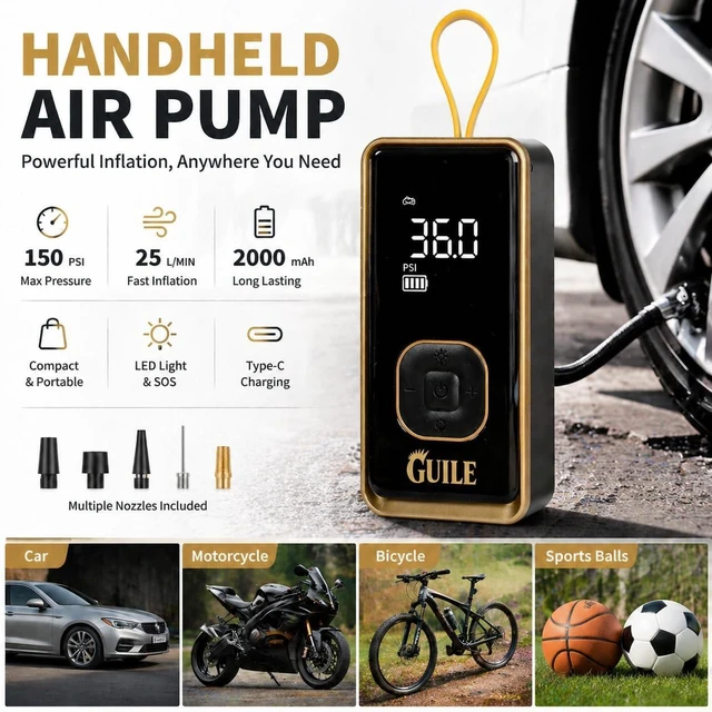 Alt view image 9 of 12 - Portable Tire Inflator Air Compressor - 150PSI Smart Cordless Car Tire Pump with Digital Pressure Gauge, Auto Shut-Off, Rechargeable Battery Power Bank for Car, Motorcycle, Bicycle, Ball