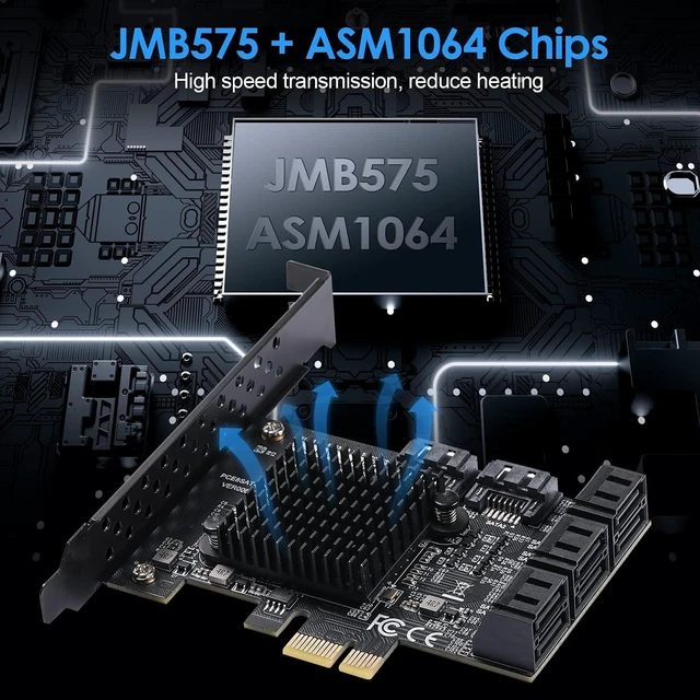 Alt view image 13 of 14 - 8 Ports SATA 3.0 Controller Expansion Card with 8 SATA Cable, Gen3 6Gbps, Low Profile Bracket, for Windows 10/8 / Ubuntu ASM1064 and JMB575