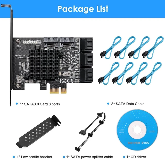 Alt view image 11 of 14 - 8 Ports SATA 3.0 Controller Expansion Card with 8 SATA Cable, Gen3 6Gbps, Low Profile Bracket, for Windows 10/8 / Ubuntu ASM1064 and JMB575