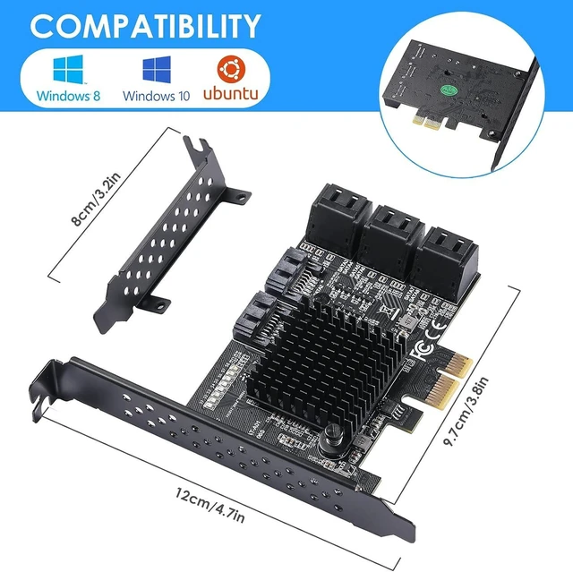 Alt view image 12 of 14 - 8 Ports SATA 3.0 Controller Expansion Card with 8 SATA Cable, Gen3 6Gbps, Low Profile Bracket, for Windows 10/8 / Ubuntu ASM1064 and JMB575