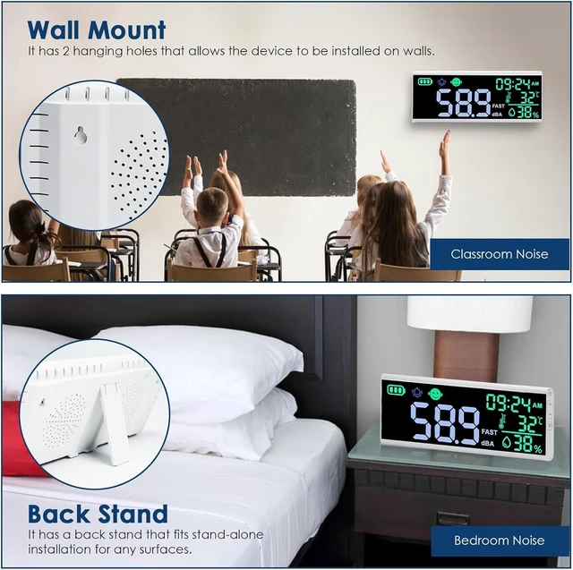 Alt view image 13 of 14 - 13 Inch Decibel Meter - Wall Hanging Sound Level Meter with Large LED Display, Noise, Temperature, Humidity, Time Monitor for Classroom