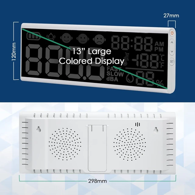 Alt view image 14 of 14 - 13 Inch Decibel Meter - Wall Hanging Sound Level Meter with Large LED Display, Noise, Temperature, Humidity, Time Monitor for Classroom