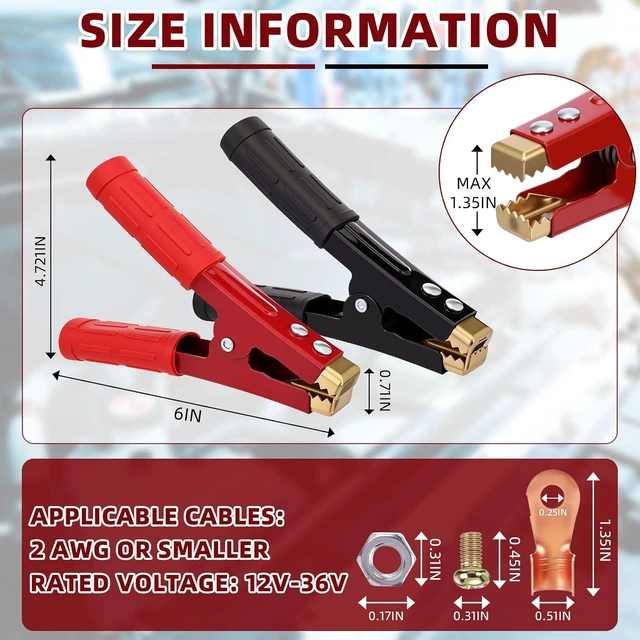 Alt view image 11 of 14 - 12 Pcs Battery Jumper Cable Clips Heavy Duty Car Battery Charger Clamps Pure Copper 500-1000a with Insulating Sheath Jumper Cable Ends for Cables All Kinds of Cars and Boats