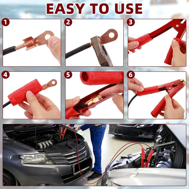 Alt view image 12 of 14 - 12 Pcs Battery Jumper Cable Clips Heavy Duty Car Battery Charger Clamps Pure Copper 500-1000a with Insulating Sheath Jumper Cable Ends for Cables All Kinds of Cars and Boats