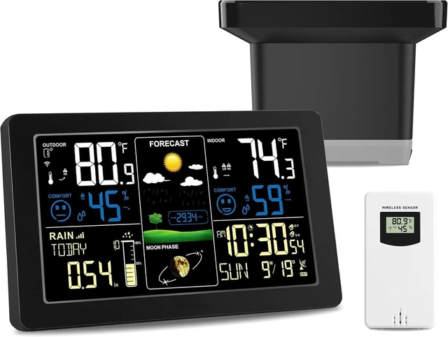 Alt view image 8 of 14 - Digital Rain Gauge and Weather Station, Wireless Rain Gauge Outdoor, Home Weather Stations Wireless Indoor Outdoor with Thermometer, Barometer, Hygrometer, Atomic Clock, Weather Forecast and Alerts