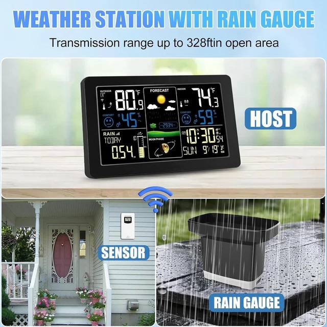Alt view image 10 of 14 - Digital Rain Gauge and Weather Station, Wireless Rain Gauge Outdoor, Home Weather Stations Wireless Indoor Outdoor with Thermometer, Barometer, Hygrometer, Atomic Clock, Weather Forecast and Alerts