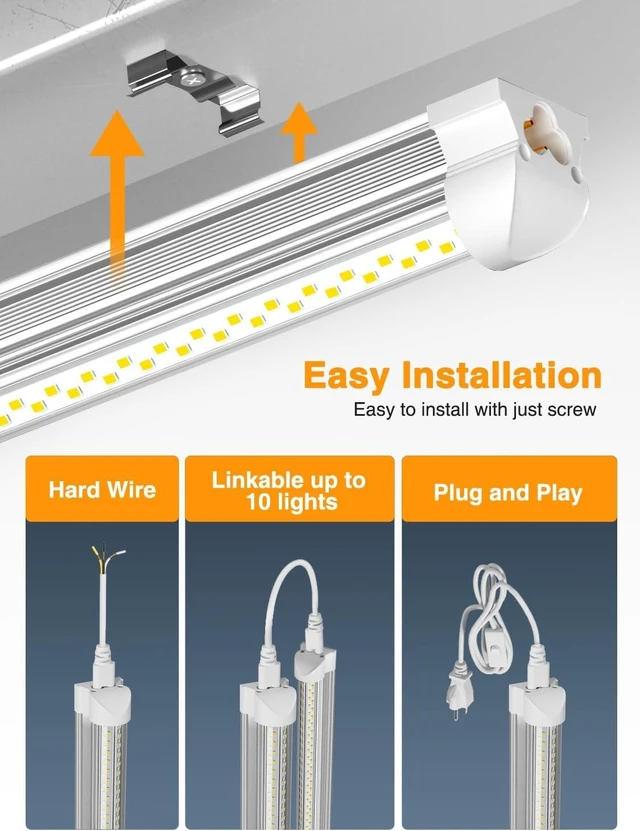 Alt view image 10 of 14 - LED Shop Lights for Garage Workshop, Super Brightness 6500K 25W Daylight 3750LM, Plug and Play, Linkable T8 Tube Fixtures, Utility Shop Light (4 Pack)
