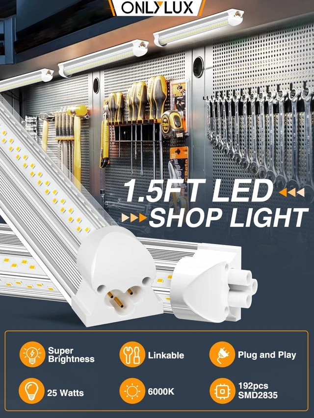 Alt view image 9 of 14 - LED Shop Lights for Garage Workshop, Super Brightness 6500K 25W Daylight 3750LM, Plug and Play, Linkable T8 Tube Fixtures, Utility Shop Light (4 Pack)