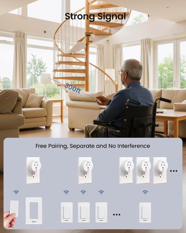 Alt view image 11 of 14 - Remote Control Outlet Plug Switch, Buckle Design & Removable Wireless Light Switch, 300 ft, 15A/1500W, Programmable, for Household Appliances(3 Pack)