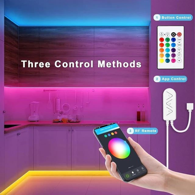 Alt view image 11 of 14 - RGBWW Bluetooth LED Strip Lights, 65.6ft Tunable White 3000K to 6500K+RGB Led Light Strips, Music Sync Color Changing Indoor LED Rope Lights for Cabinet, Bedroom,2 Roll of 32.8ft