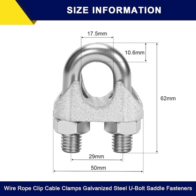Alt view image 10 of 14 - 25 Pcs 5/8" M16 Wire Rope Clip Cable Clamps, Galvanized U-Bolt Saddle Fasteners for Fixed Tent Rope, Wire Rope, Wire Cable, Clothes Lines