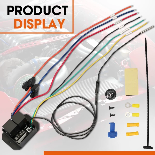 Alt view image 14 of 14 - 12V/24V Thermatic Dual Fan Controller Switch #0444, 104F-230F Range LED Real-Time Display, Digital Radiator Electric Fan Relay Kit
