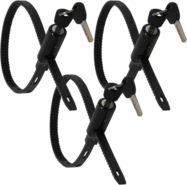 Alt view image 7 of 12 - Multi-Purpose Keyed Adjustable Zip Tie Lock - 3 Pack Keyed Alike - Black Stainless Steel Refrigerator Cabinet Bike Stroller Helmet Lock