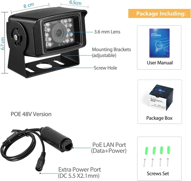 Alt view image 14 of 14 - HD 5MP Mini POE IP Camera,Indoor/Outdoor Security Mini IP Camera IP65 Waterproof 18 pcs LEDs IR Night Vision 3.6mm Lens,Small POE P2P Video Cam,Motion Detection (I704-P-HS)