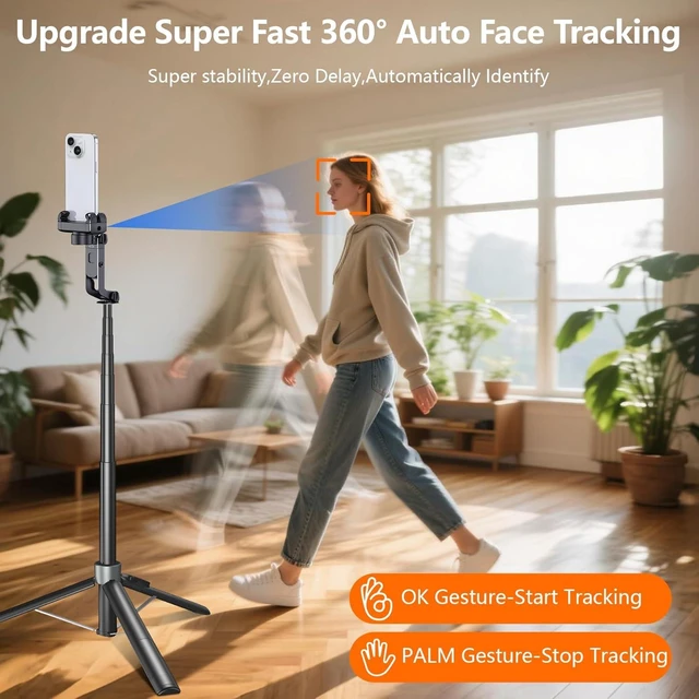Alt view image 10 of 14 - 360° Face Tracking Selfie Stick Tripod with Handheld stabilizer Function, 70.9" Extendable Phone Tripod for iPhone with Light & Remote