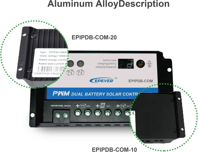 Alt view image 13 of 14 - EPIPDB-COM Series Dual Battery Solar Charge Controller 20A 12V/24V Auto Work for RVs Caravans and Boats etc Duo Battery Solar Charging System