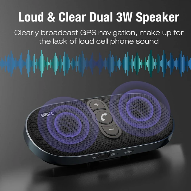 Alt view image 9 of 14 - Car Bluetooth Speaker Hands-Free Speakerphone: 6W Bluetooth Car Speaker for Cell Phone - Wireless Hands Free Car Kit Support Siri Google Voice Assistant Motion Auto On Off with Visor Clip BC990G