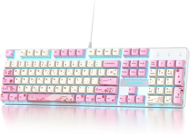 Alt view image 8 of 14 - Full Size Mechanical Keyboard, Creamy Keyboard with Number Pad, 104 Keys Pink Wired Gaming Keyboard with Red Switch, RGB Backlit for PC Laptop