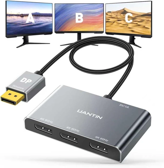 Alt view image 8 of 14 - DisplayPort Splitter for 3 Monitors Extended Display | 4K 60Hz Display Port 1 in 3 Out, DP to Three DP MST Hub Adapter for PC, NVIDIA,