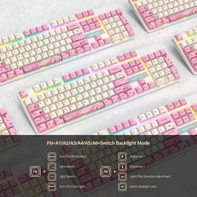 Alt view image 12 of 14 - Full Size Mechanical Keyboard, Creamy Keyboard with Number Pad, 104 Keys Pink Wired Gaming Keyboard with Red Switch, RGB Backlit for PC Laptop