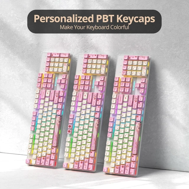 Alt view image 13 of 14 - Full Size Mechanical Keyboard, Creamy Keyboard with Number Pad, 104 Keys Pink Wired Gaming Keyboard with Red Switch, RGB Backlit for PC Laptop