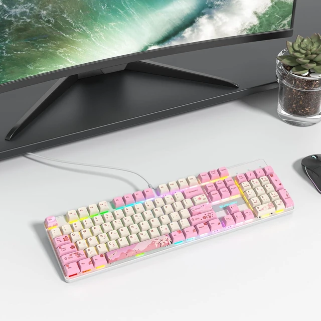 Alt view image 14 of 14 - Full Size Mechanical Keyboard, Creamy Keyboard with Number Pad, 104 Keys Pink Wired Gaming Keyboard with Red Switch, RGB Backlit for PC Laptop