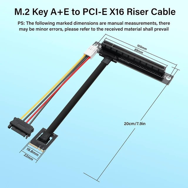 Alt view image 12 of 12 - M.2 NGFF Key A+E to PCIe X16 Extender Cable M.2 to PCI-E 16X Female Riser Cable for M2 2230
