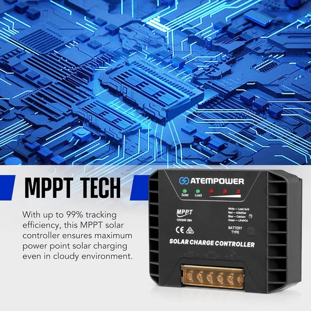 Alt view image 14 of 14 - 20A 12V/24V MPPT Solar Charge Controller Selecting Battery Type Activate Lithium Battery ligent Solar Controller Compatible with Lead Acid, AGM, Gel, Calcium and LiFePO4 Battery