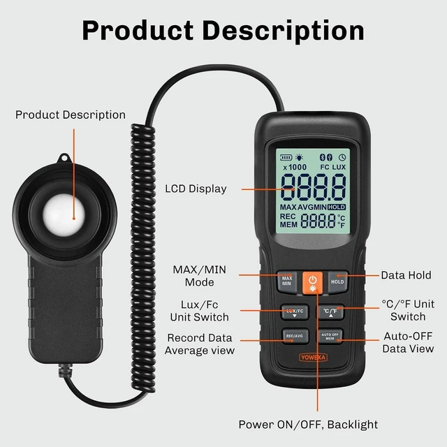 Alt view image 13 of 14 - Digital Light Meter for Plants and Lighting, Split Sensor Lux Meter