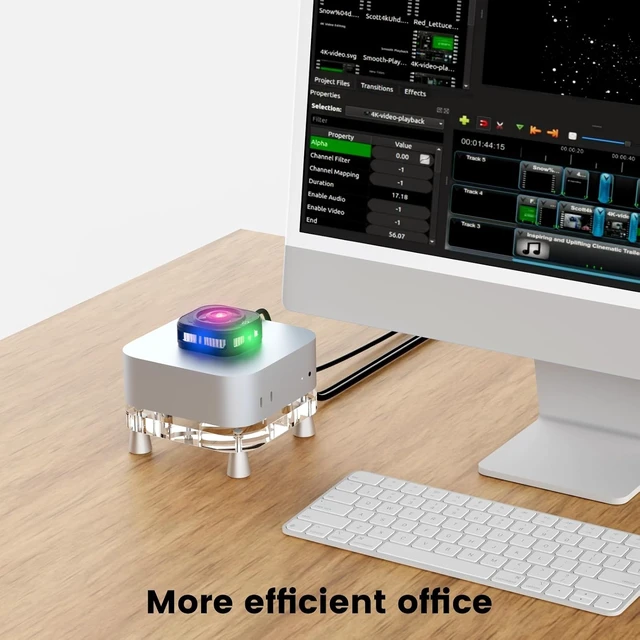 Alt view image 11 of 14 - Mac mini Stand with Magnetic RGB LED Cooler, 15W Semiconductor Fast Cooling No-Lag Acrylic Desktop Mount, Compatible with Mac mini M4 & M4 Pro
