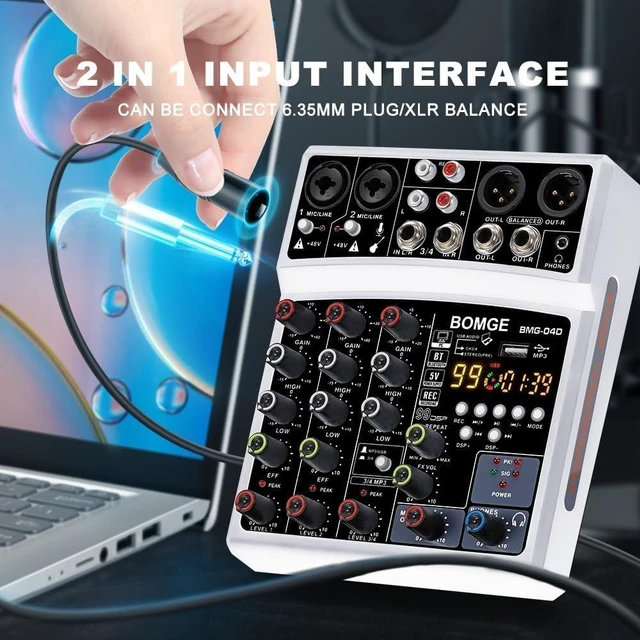 Alt view image 14 of 14 - 4 Channel dj Bluetooth Audio Mini Mixer with 99DSP Processor, USB Interface, Stereo Recording, 48V Phantom Power for PC,phone(White)