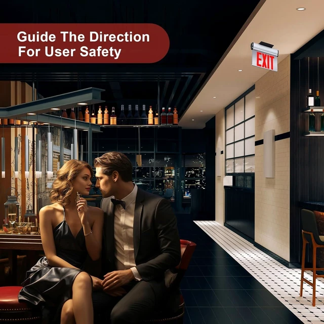 Alt view image 11 of 12 - Led Edge-Lit Exit Sign ,Brushed Aluminum Housing Double-Sided Mirrored Rotating Acrylic Panel,Hardwired Emergency Exit Signs with Battery Backup, 120V-347VAC,Red Led Emergency Exit Light for Business