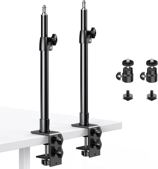 Alt view image 8 of 14 - 2-Pack Camera Desk Mount Stand with 1/4" Ball Head and Cold Shoe Mount Adapter,12.9-22" Tabletop Mounts Stand, Adjustable Aluminum Desktop Light Stand, for DSLR Camera, Ring Light, Video Light