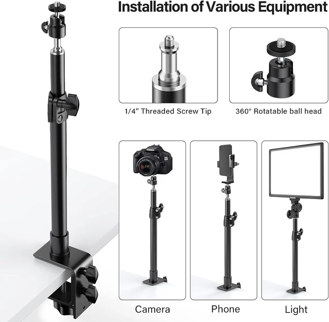 Alt view image 9 of 14 - 2-Pack Camera Desk Mount Stand with 1/4" Ball Head and Cold Shoe Mount Adapter,12.9-22" Tabletop Mounts Stand, Adjustable Aluminum Desktop Light Stand, for DSLR Camera, Ring Light, Video Light