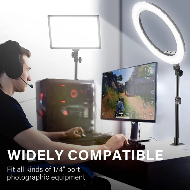 Alt view image 13 of 14 - 2-Pack Camera Desk Mount Stand with 1/4" Ball Head and Cold Shoe Mount Adapter,12.9-22" Tabletop Mounts Stand, Adjustable Aluminum Desktop Light Stand, for DSLR Camera, Ring Light, Video Light