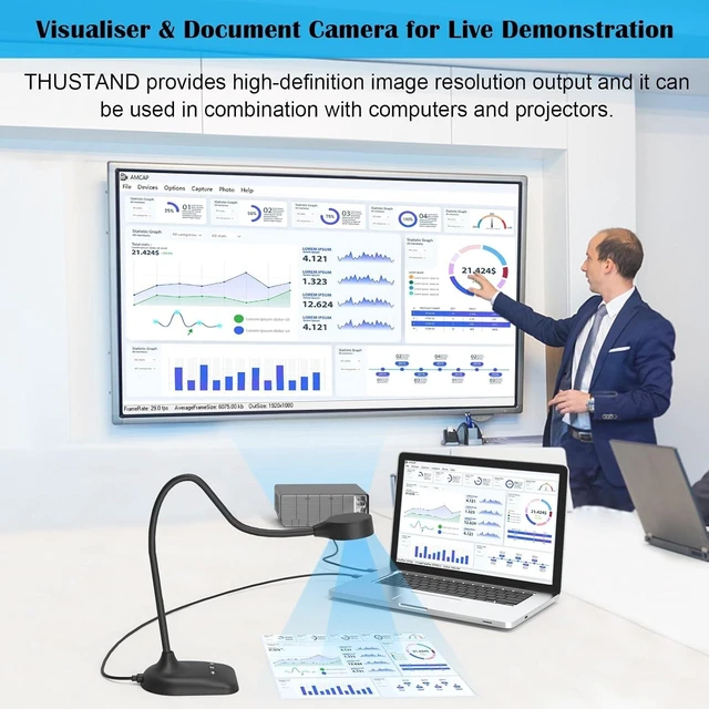 Alt view image 12 of 12 - Document Camera for Teachers, Doc Camera, USB Visualizer with LED Light, Auto Focus, Image Invert, Fold, For Mac OS, Windows, Chromebook