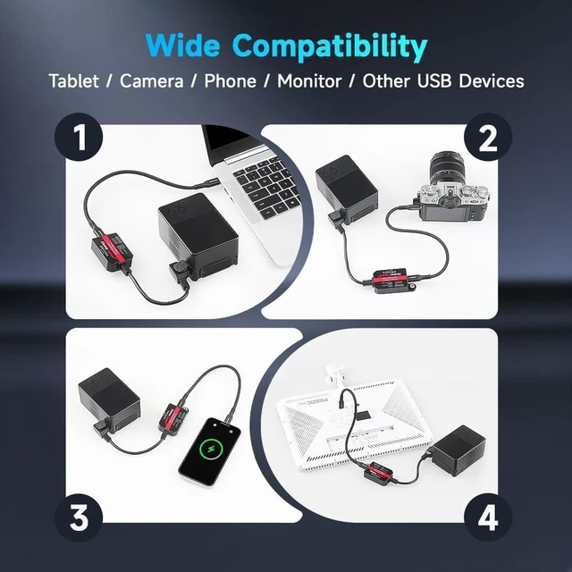 Alt view image 13 of 14 - Alvins Cables Dtap to Type-c PD Bidirectional Quick Charger Cable, USB-C PD 100W Fast Charging Power Adapter for V-Mount Gold-Mount Battery, for Camera Laptop Phone, 24cm