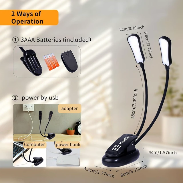 Alt view image 9 of 14 - 5 Pack Music lamp Reading Clip lamp USB-C and AAA Battery Power Supply (Included) Three Color temperatures Suitable for Band Users Reading Enthusiasts