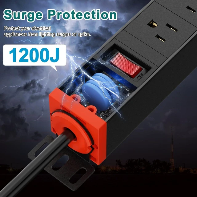 Alt view image 12 of 14 - 8 Outlet Metal Power Strip with USB-C 20W, Rack Mount USB Power with 360° Rotating Brackets, Wall Mount Power Strip for Home Office Garage Workshop