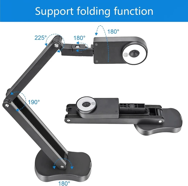 Alt view image 10 of 14 - 4K 8MP USB Document Camera Visualiser for A3 Size Dual Microphones, 3-Level LED Light, Image Invert & Foldable, Works with Windows, macOS & Chrome OS