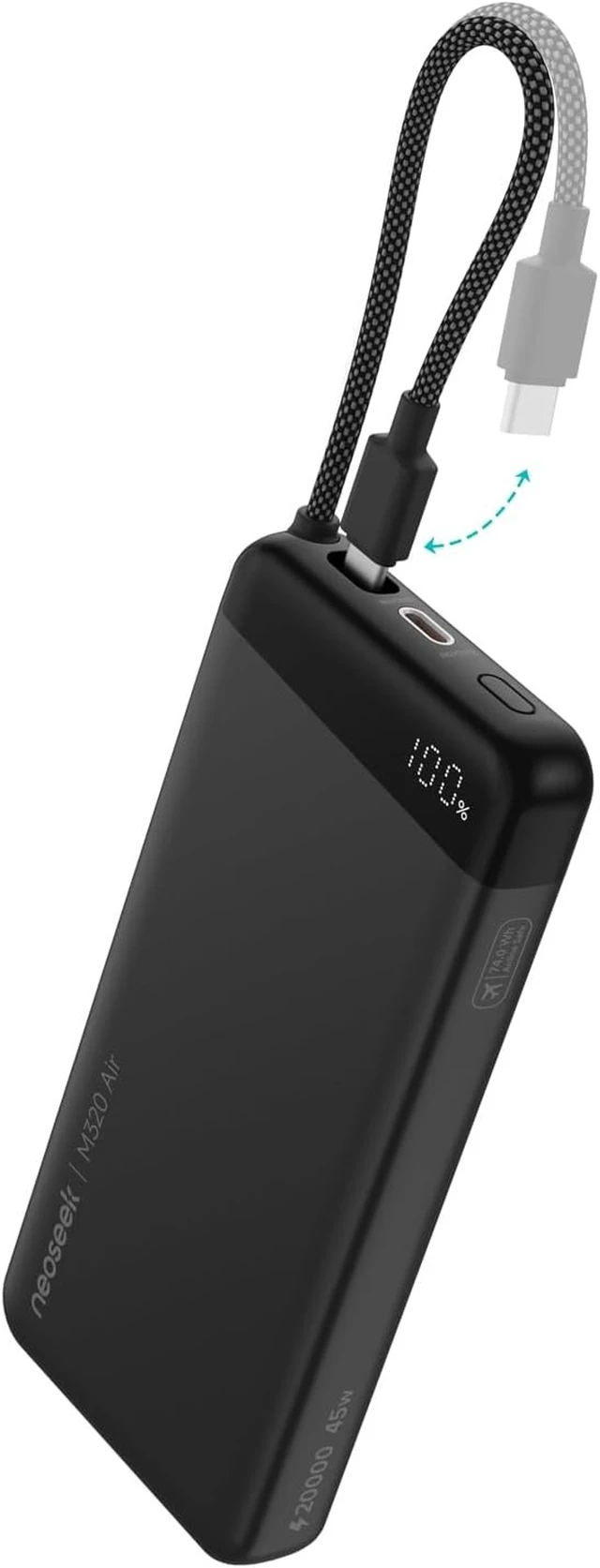 Alt view image 8 of 14 - Ultra-Thin 20,000mAh Power Bank, 45W Max Fast Charging Battery Pack, Built-in USB-C Cable for iPhone 17/16 Series, Galaxy, MacBook, and More