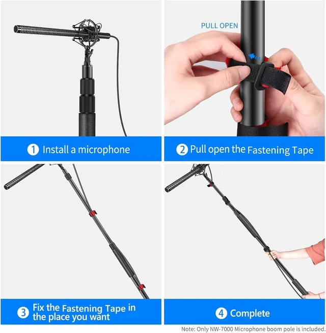 Alt view image 11 of 14 - NW-7000 Microphone Boom Arm, 3 Section Extendable Handheld Mic Arm with 3/8" & 3/8" to 5/8" Screw Adapter, 3ft to 8ft Adjustable Length,Auxiliary