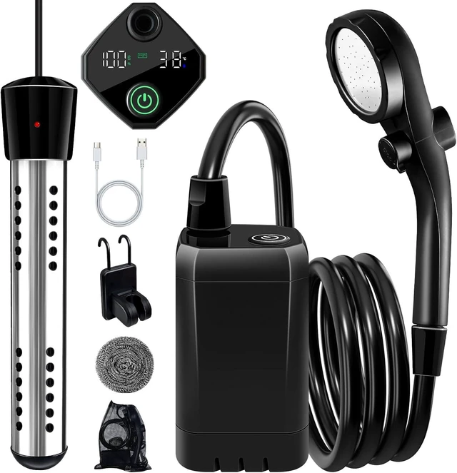 Alt view image 8 of 14 - Portable Shower with Heater,6000Mah Battery Powered Portable Shower for Camping with 2000W Auto-Off Heater,Portable Heated Shower for Camping,Digital Power&Temperature Display for Hiking
