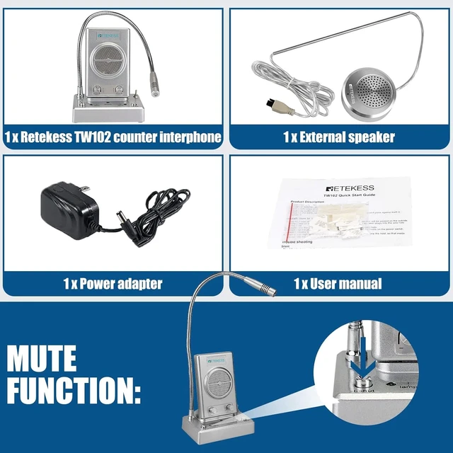 Alt view image 14 of 14 - TW102 Window Microphone Speakers, Window Intercom System, 8M Cable with Loud Outer Speaker, Intercom System for Business, Bank, School, Hospital