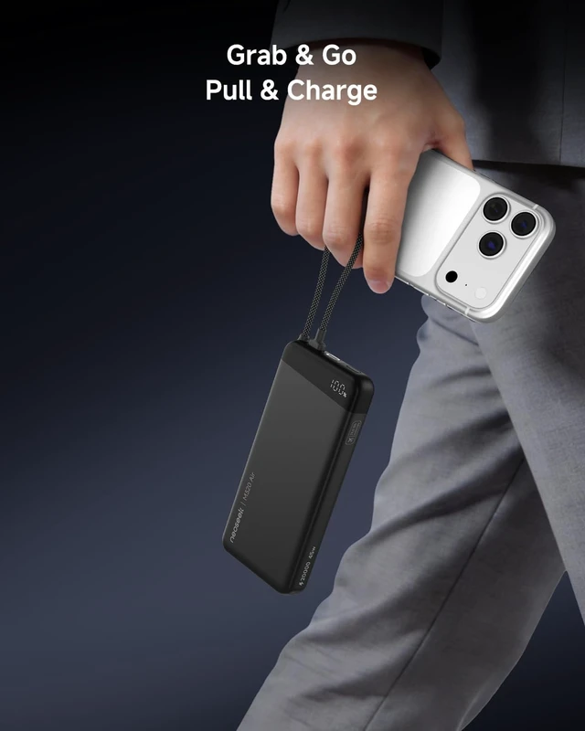 Alt view image 12 of 14 - Ultra-Thin 20,000mAh Power Bank, 45W Max Fast Charging Battery Pack, Built-in USB-C Cable for iPhone 17/16 Series, Galaxy, MacBook, and More