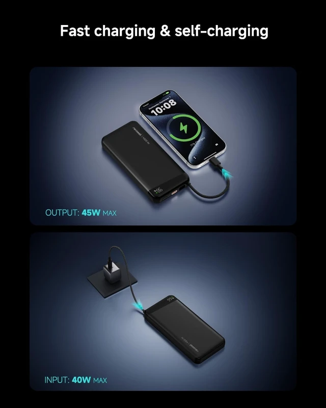 Alt view image 14 of 14 - Ultra-Thin 20,000mAh Power Bank, 45W Max Fast Charging Battery Pack, Built-in USB-C Cable for iPhone 17/16 Series, Galaxy, MacBook, and More