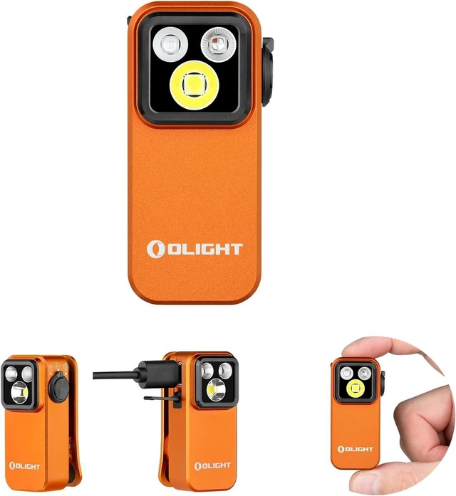 Alt view image 8 of 14 - Oclip Pro S EDC Flashlight Clip-on Light, 600 Lumens Type-C Rechargeable with White LED, UV and RGB, Magnetic Flash Lights for Working, Signaling, Inspection and Outdoor Use (Orange)