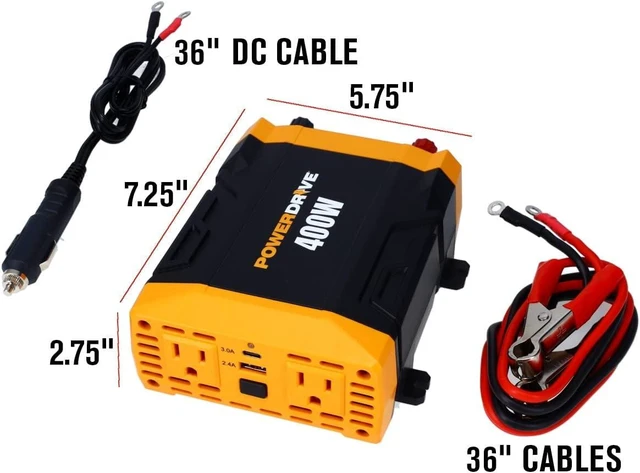Alt view image 10 of 14 - PWD400 400 Watt Power Inverter 12v DC to 110v AC with 2 Outlets and 2 Ports