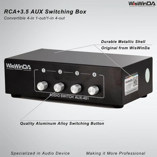 Alt view image 9 of 14 - 4-in-1-Out RCA 3.5mm Aux Audio Switch Box 4-Channel Passive Audio Selector/Switcher Connectors, 1-in-4-Out (RCA+AUX 4IN-1OUT/1IN-4OUT)