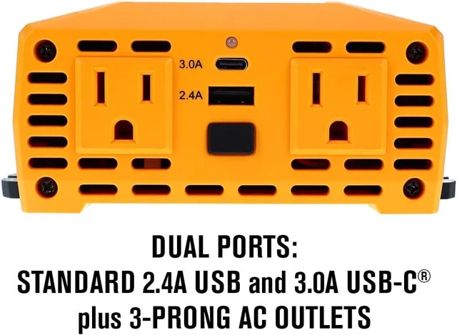 Alt view image 13 of 14 - PWD400 400 Watt Power Inverter 12v DC to 110v AC with 2 Outlets and 2 Ports